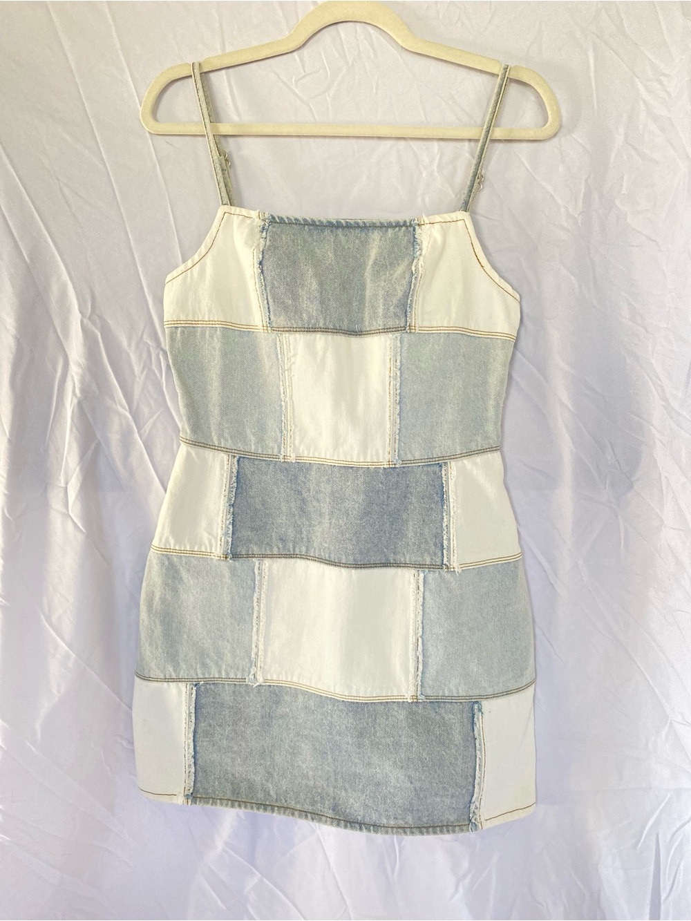 Blue Blush Retro-Boho Patchwork Denim Mini Dress Size S